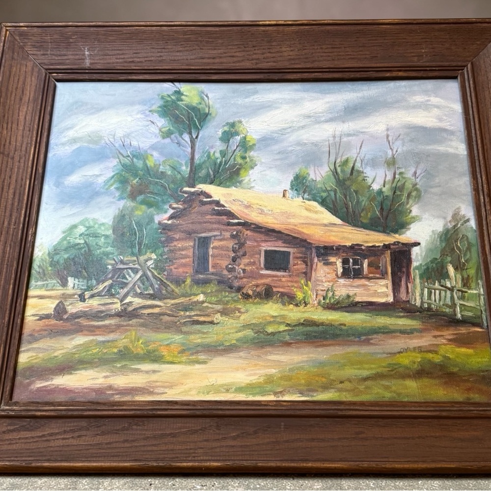 Vintage rustic barn and cabin framed original oil paintings. 24” X 20” - Picture 2 of 4